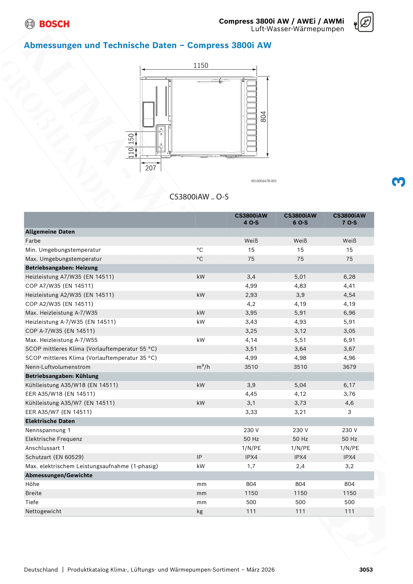 Bosch Compress 3800i AW — Technische Daten (Produktkatalog DE 03/2026)