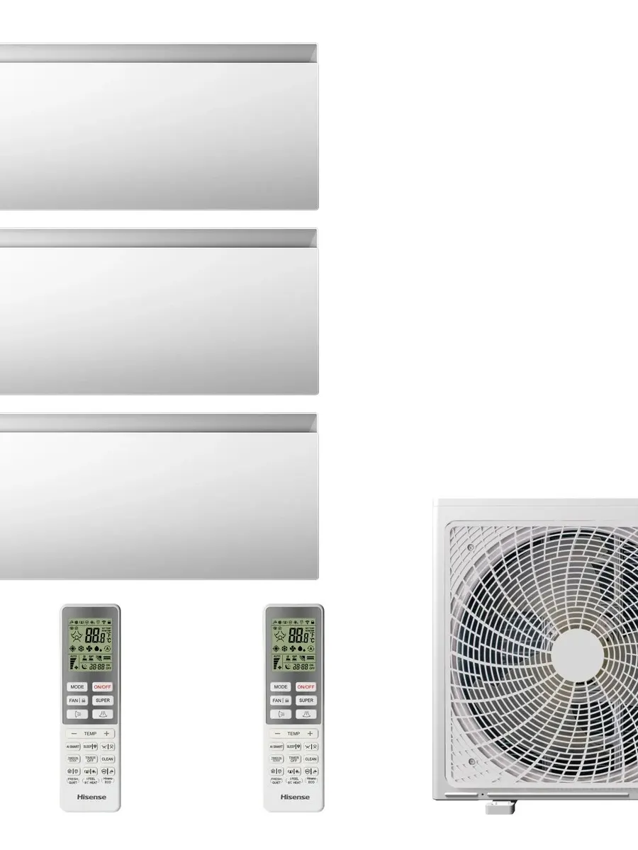 Klimatyzacja multi-split Hisense Air Master biały — agregat 3AMW52U4RJC + 3x jednostka (2,5, 2,5, 3,5 kW)