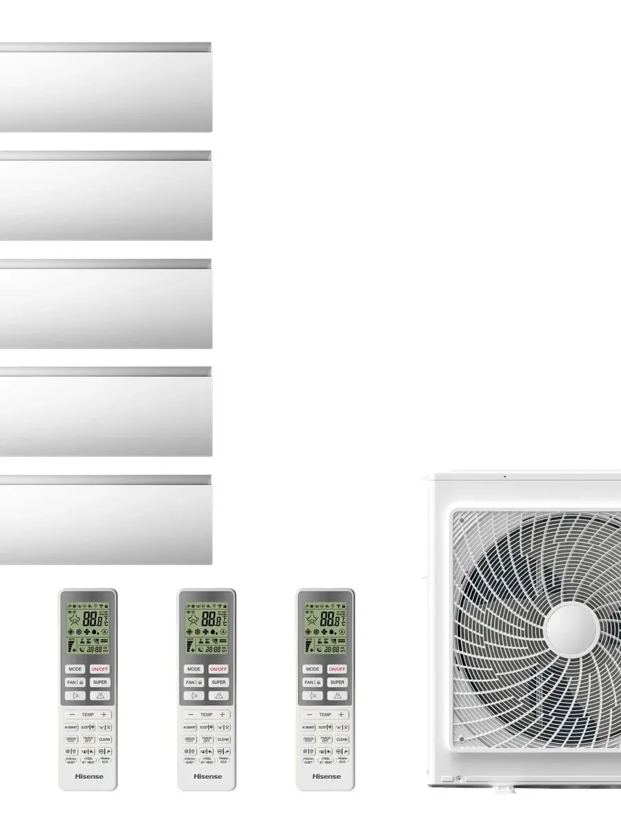 Klimatyzacja multi-split Hisense Air Master biały — agregat 5AMW125U4RTA + 5x jednostka (2,5, 2,5, 2,5, 3,5, 5,0 kW)