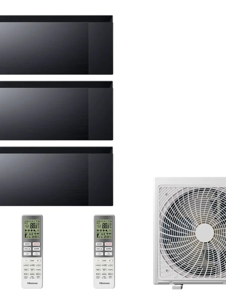 Klimatyzacja multi-split Hisense Air Master czarny — agregat 3AMW72U4RJC + 3x jednostka (2,5, 2,5, 5,0 kW)