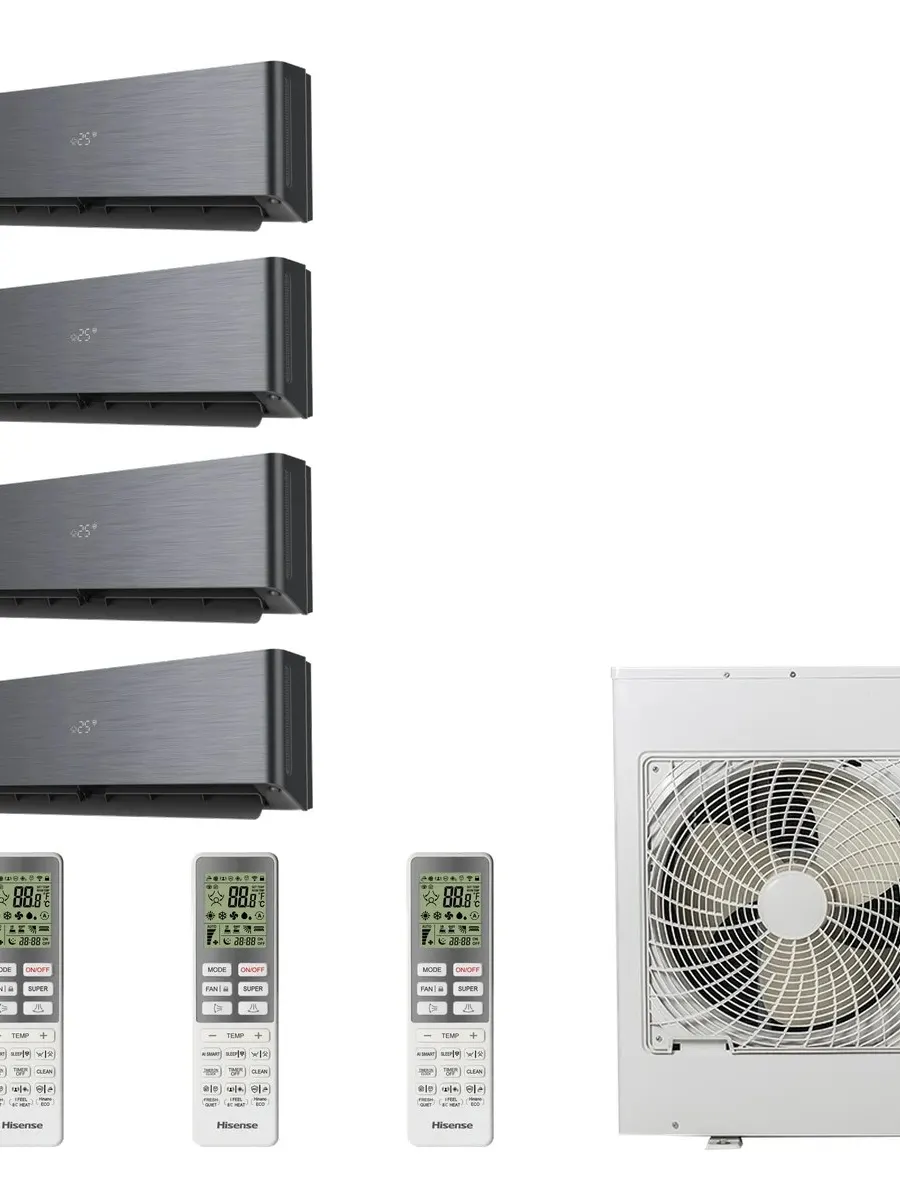 Klimatyzacja multi-split Hisense Energy Pro X czarny — agregat 4AMW81U4RJC + 4x jednostka (2,5, 2,5, 2,5, 2,5 kW)