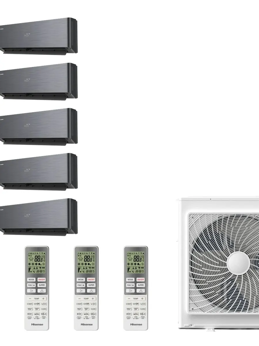 Klimatyzacja multi-split Hisense Energy Pro X czarny — agregat 5AMW105U4RQC + 5x jednostka (2,5, 2,5, 2,5, 2,5, 2,5 kW)