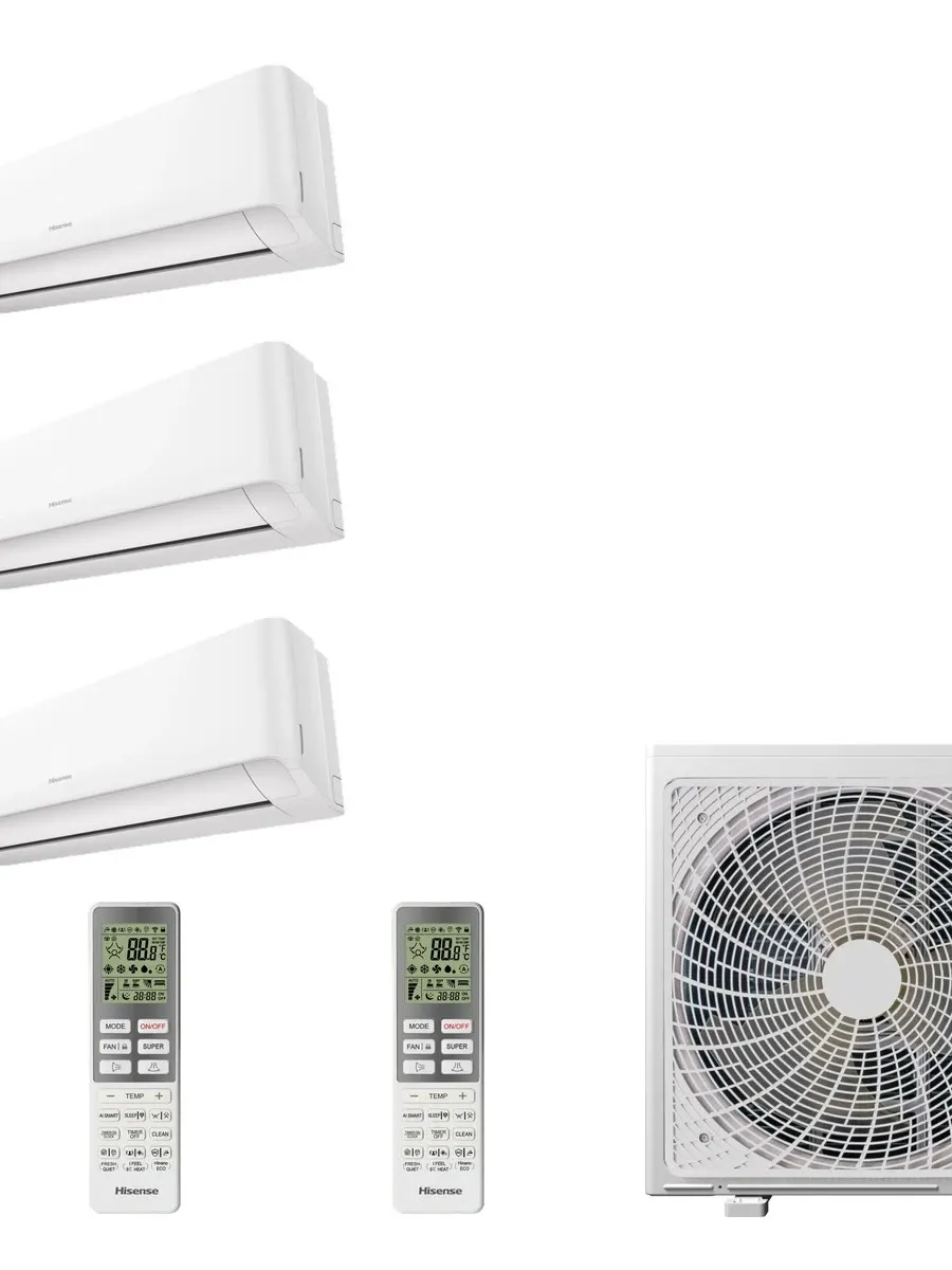 Klimatyzacja multi-split Hisense Expert Comfort — agregat 3AMW72U4RJC + 3x jednostka (2,5, 3,5, 3,5 kW)