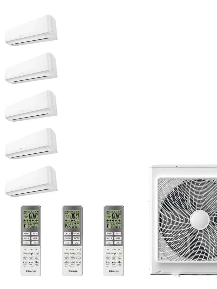 Klimatyzacja multi-split Hisense Expert Comfort — agregat 5AMW105U4RQC + 5x jednostka (2,5, 2,5, 2,5, 2,5, 2,5 kW)