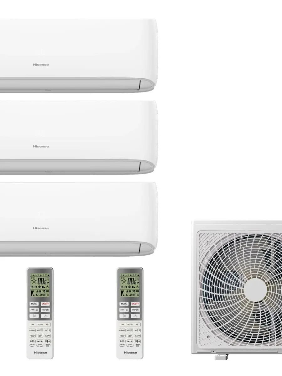 Klimatyzacja multi-split Hisense Hi-Smart — agregat 3AMW52U4RJC + 3x jednostka (2,5, 2,5, 3,5 kW)