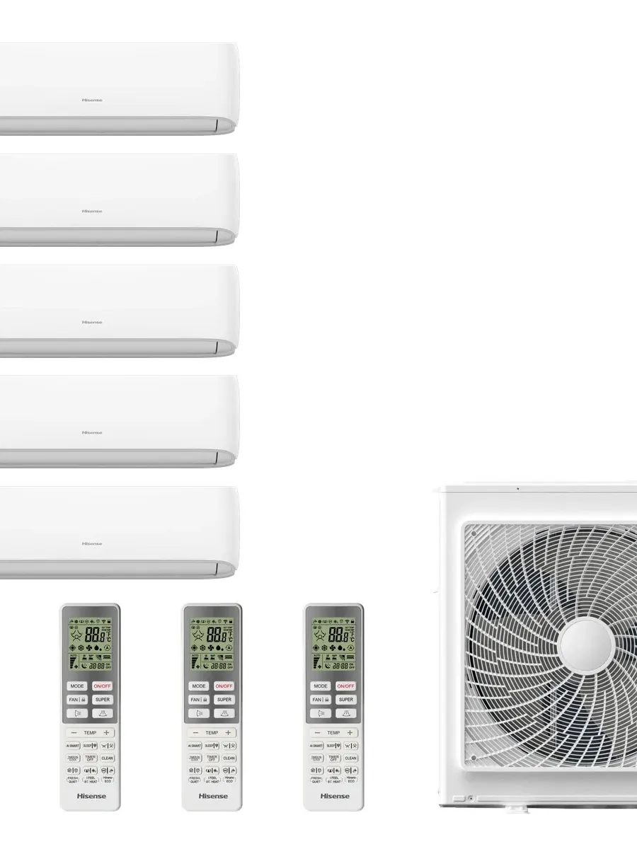 Klimatyzacja multi-split Hisense Hi-Smart — agregat 5AMW125U4RTA + 5x jednostka (2,5, 2,5, 3,5, 3,5, 5,0 kW)