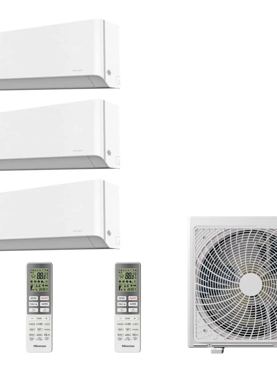 Klimatyzacja multi-split Hisense UNIPURE — agregat 3AMW72U4RJC + 3x jednostka (3,5, 3,5, 3,5 kW)