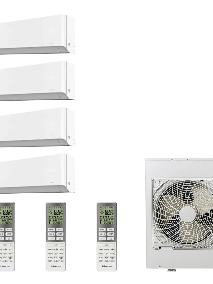 Klimatyzacja multi-split Hisense UNIPURE — agregat 4AMW81U4RJC + 4x jednostka (2,5, 2,5, 2,5, 3,5 kW)