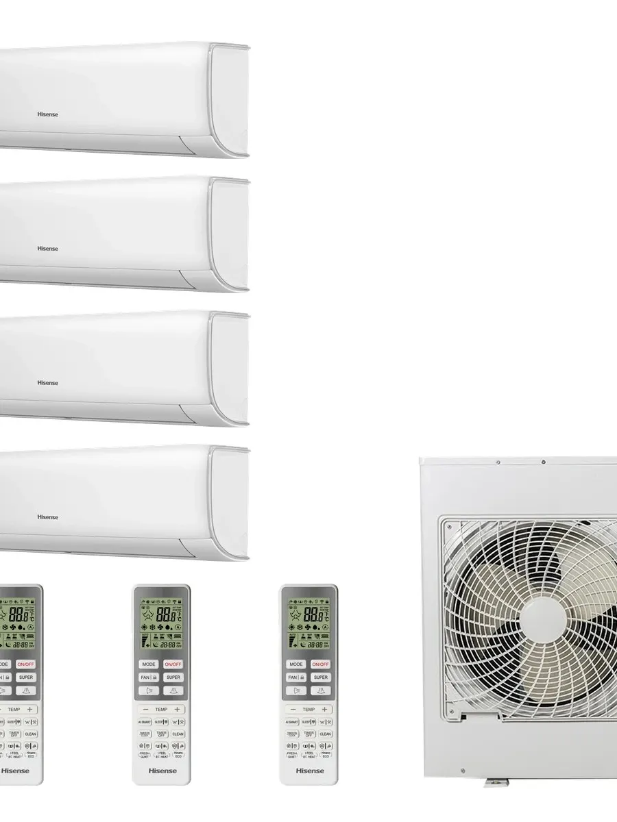 Klimatyzacja multi-split Hisense Wings Comfort — agregat 5AMW105U4RQC + 4x jednostka (2,5, 3,5, 3,5, 3,5 kW)