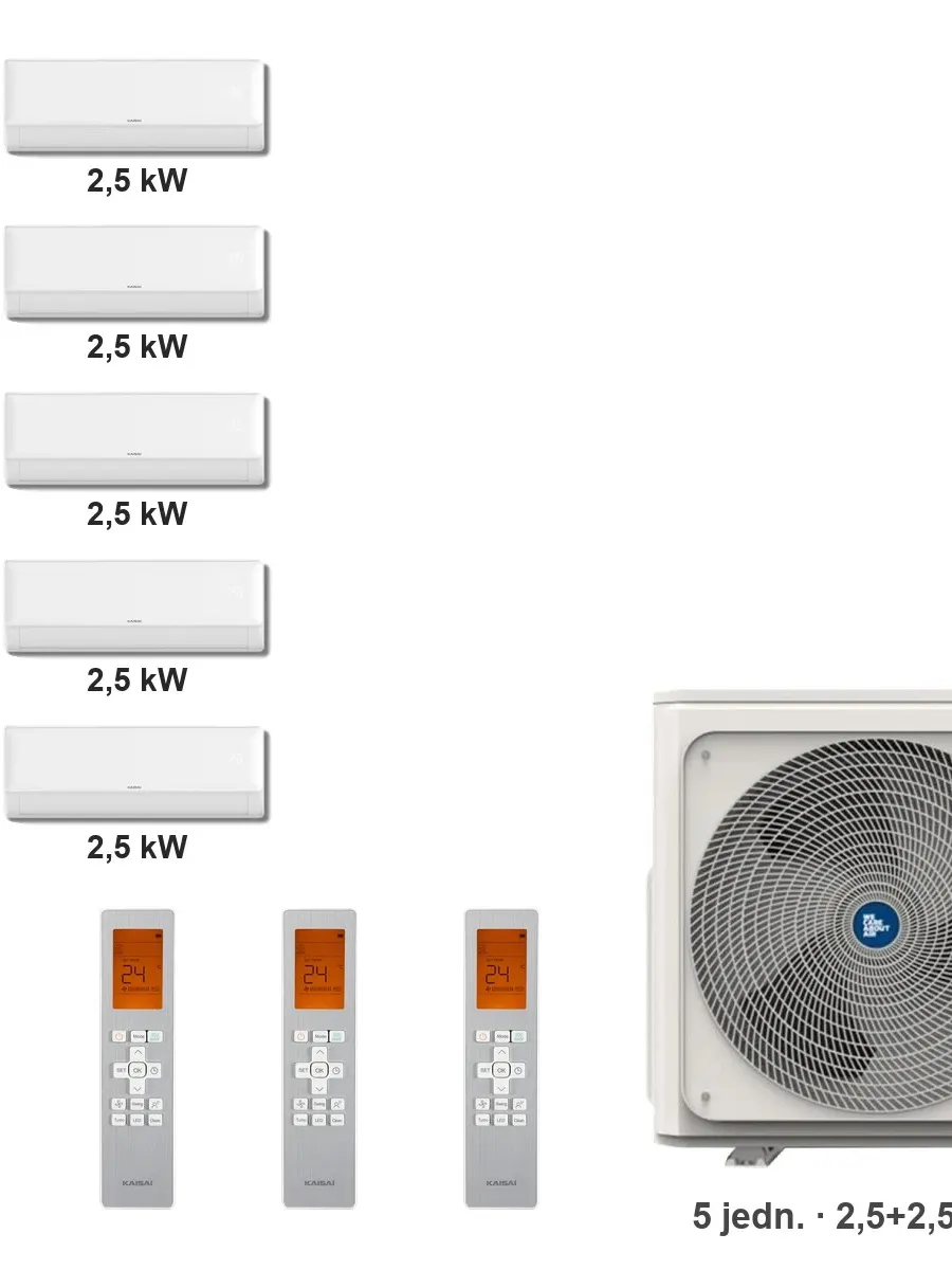 Klimatyzator multi-split Kaisai fly+ K5OE-42HFN32H — 5 jedn. 2,5+2,5+2,5+2,5+2,5 kW (5 pomieszczeń)