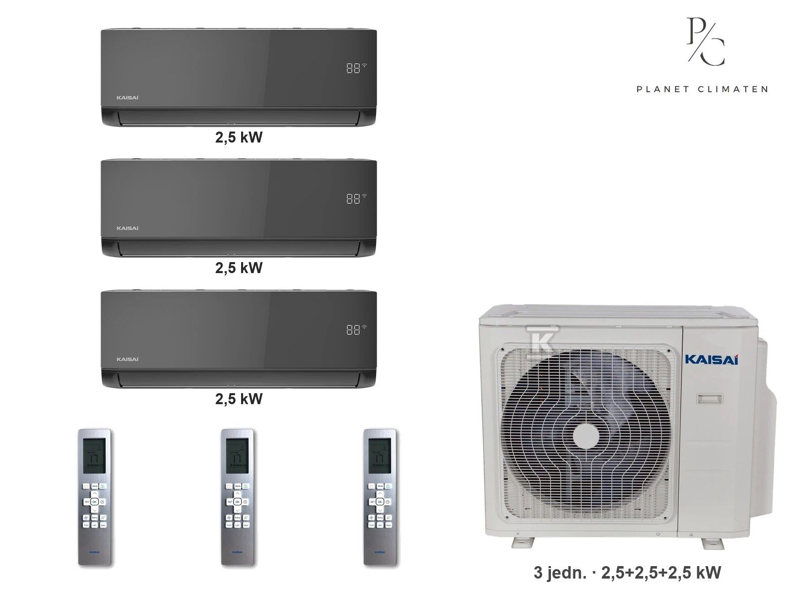 Kaisai — Klimatyzator multi-split Kaisai ice K3OA-27HFN32H — 3 jedn. 2,5+2,5+2,5 kW (3 pomieszczenia, czarny)