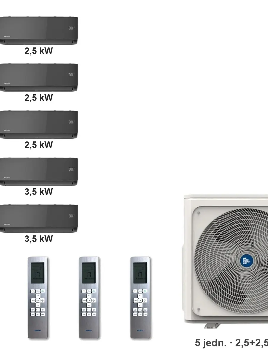 Klimatyzator multi-split Kaisai ice K5OE-42HFN32H — 5 jedn. 2,5+2,5+2,5+3,5+3,5 kW (5 pomieszczeń, czarny)