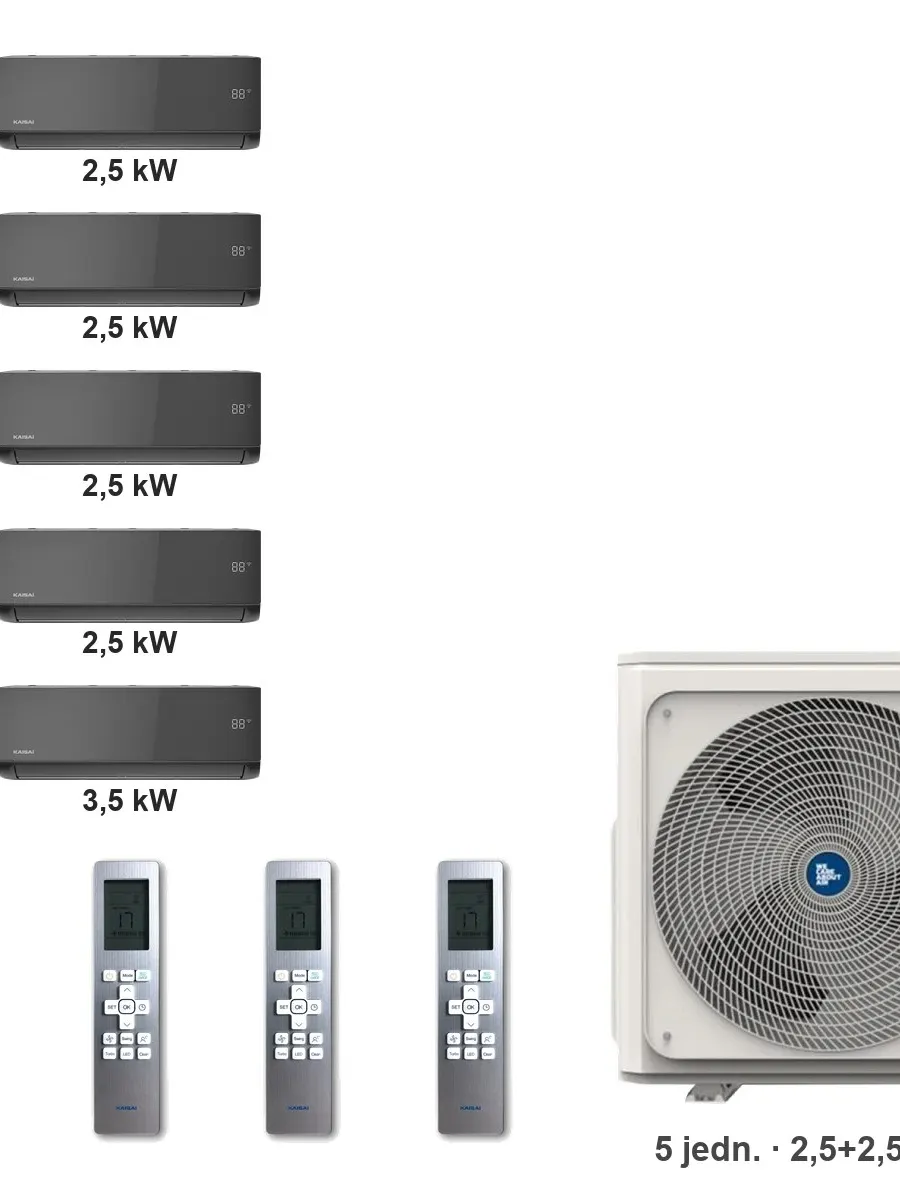 Klimatyzator multi-split Kaisai ice K5OE-42HFN32H — 5 jedn. 2,5+2,5+2,5+2,5+3,5 kW (5 pomieszczeń, czarny)