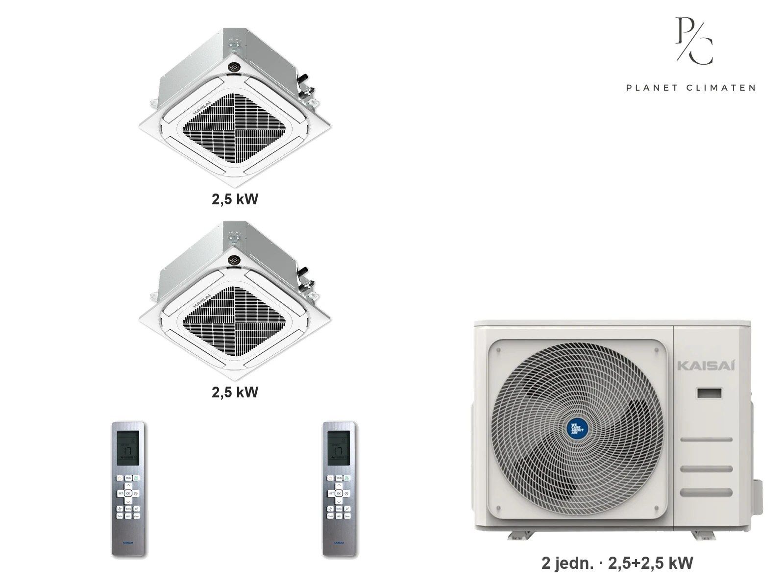 Kaisai — Klimatyzator multi-split kasetonowy Kaisai KCA4U K2OE-18HFN32H — 2 jedn. 2,5+2,5 kW (2 pomieszczenia)