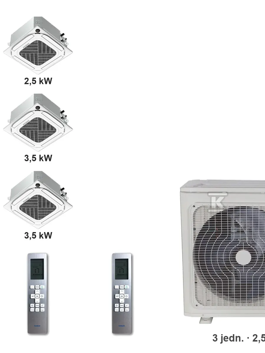 Klimatyzator multi-split kasetonowy Kaisai KCA4U K3OA-27HFN32H — 3 jedn. 2,5+3,5+3,5 kW (3 pomieszczenia)