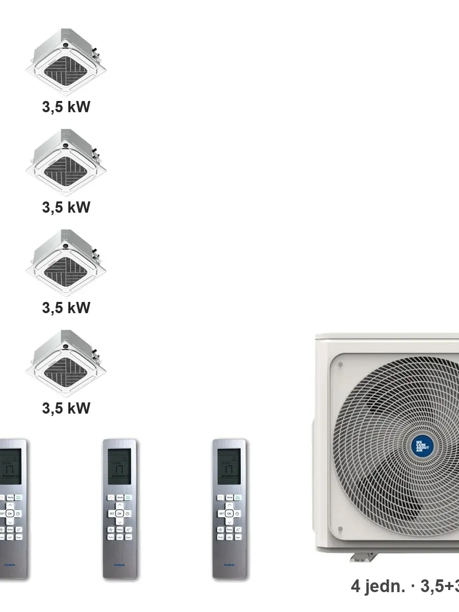 Klimatyzator multi-split kasetonowy Kaisai KCA4U K4OB-36HFN32H — 4 jedn. 3,5+3,5+3,5+3,5 kW (4 pomieszczenia)