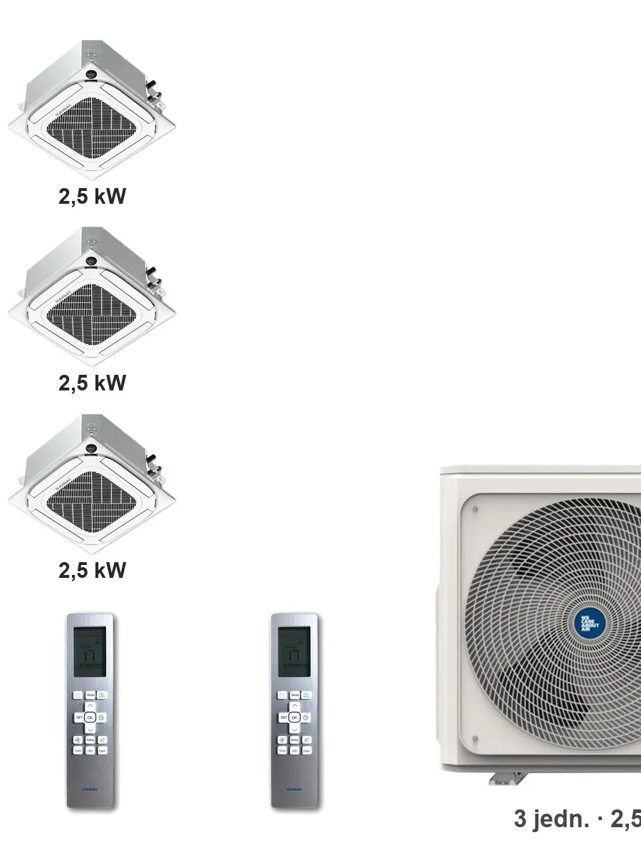 Klimatyzator multi-split kasetonowy Kaisai KCA4U K4OB-36HFN32H — 3 jedn. 2,5+2,5+2,5 kW (3 pomieszczenia)