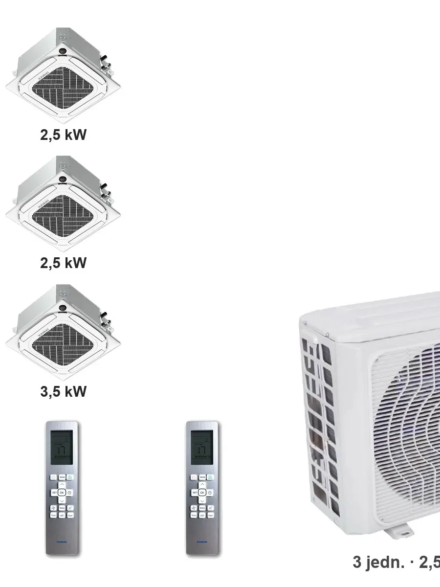 Klimatyzator multi-split kasetonowy Kaisai KCA4U K4OE-28HFN32H — 3 jedn. 2,5+2,5+3,5 kW (3 pomieszczenia)