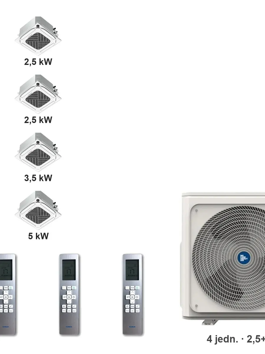 Klimatyzator multi-split kasetonowy Kaisai KCA4U K5OE-42HFN32H — 4 jedn. 2,5+2,5+3,5+5 kW (4 pomieszczenia)