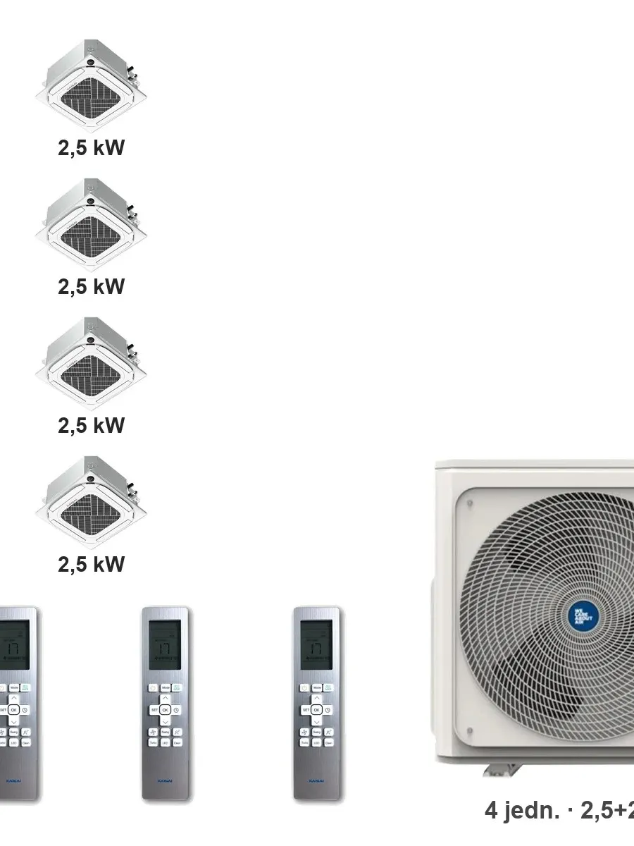 Klimatyzator multi-split kasetonowy Kaisai KCA4U K5OE-42HFN32H — 4 jedn. 2,5+2,5+2,5+2,5 kW (4 pomieszczenia)