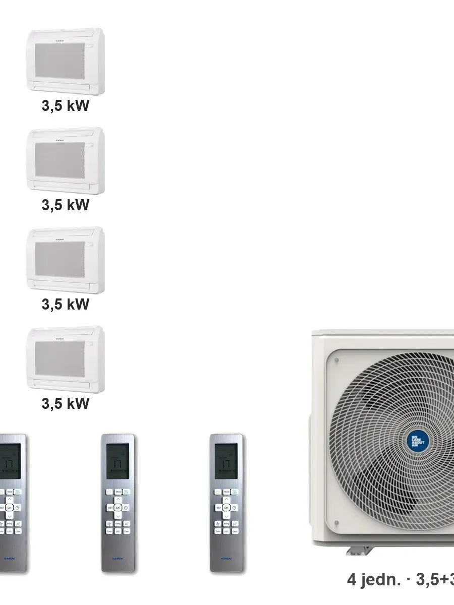 Klimatyzator multi-split konsolowy Kaisai KFAU K4OB-36HFN32H — 4 jedn. 3,5+3,5+3,5+3,5 kW (4 pomieszczenia)