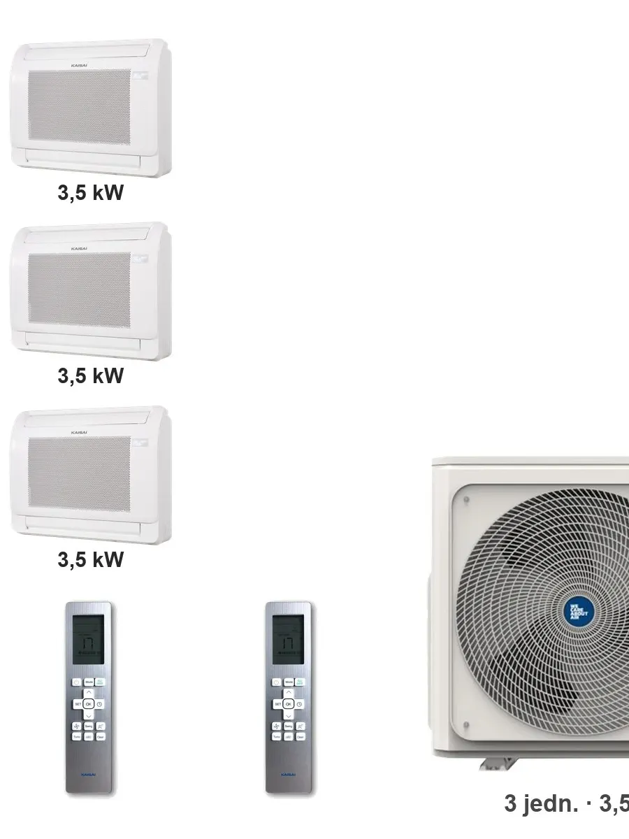 Klimatyzator multi-split konsolowy Kaisai KFAU K4OB-36HFN32H — 3 jedn. 3,5+3,5+3,5 kW (3 pomieszczenia)
