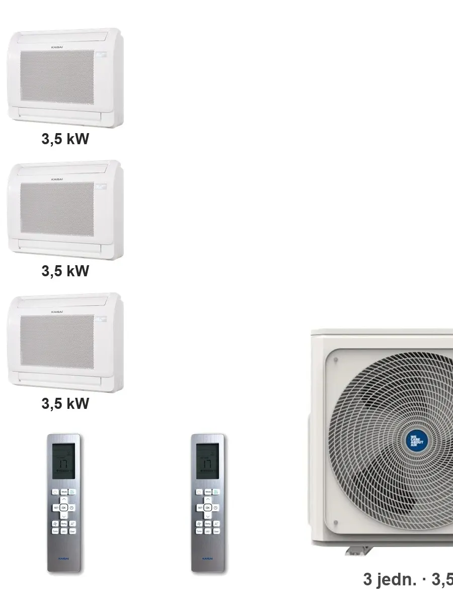 Klimatyzator multi-split konsolowy Kaisai KFAU K5OE-42HFN32H — 3 jedn. 3,5+3,5+3,5 kW (3 pomieszczenia)