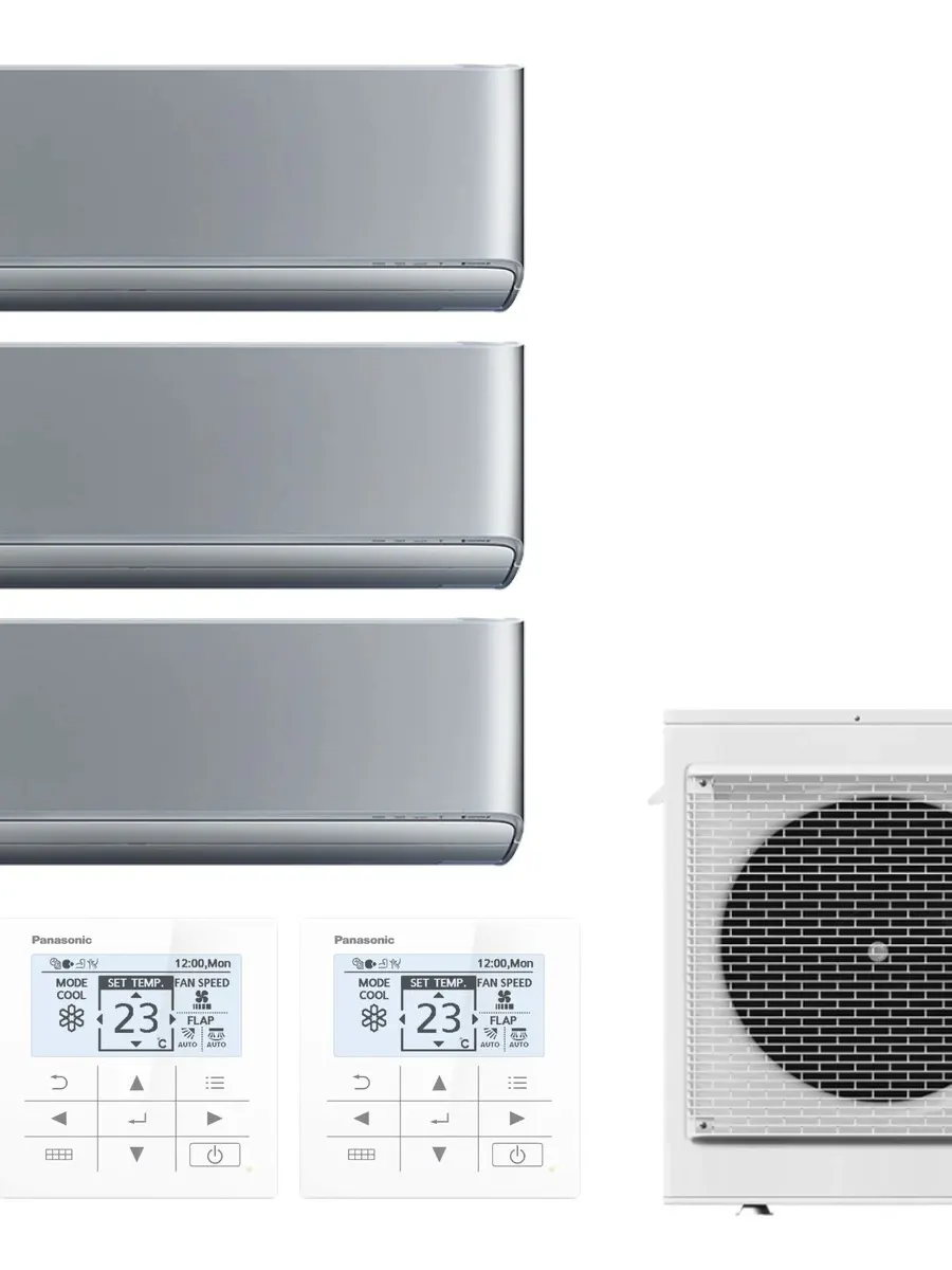 Klimatyzator multi-split ścienny Panasonic Etherea srebrny CU-3Z68CBE — 3 jedn. 3,5+3,5+3,5 kW (3 pomieszczenia)
