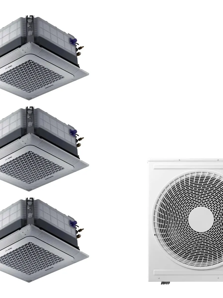 Klimatyzacja multi-split Samsung FJM Kaseton 4-kier — agregat AJ100 + 3x jednostka (2,0, 2,5, 5,0 kW)