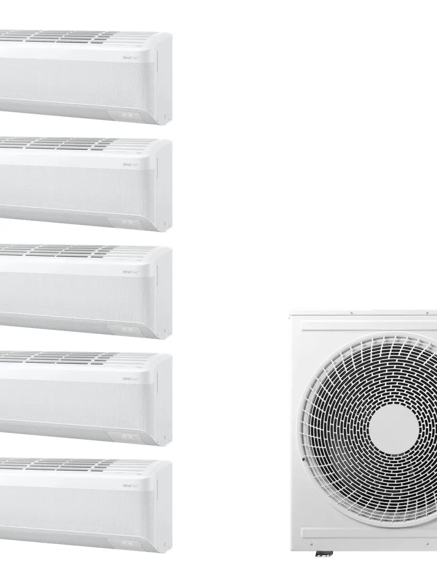 Klimatyzacja multi-split Samsung WindFree Comfort S2 — agregat AJ100 + 5x jednostka (2,0, 2,0, 2,0, 2,0, 7,0 kW)